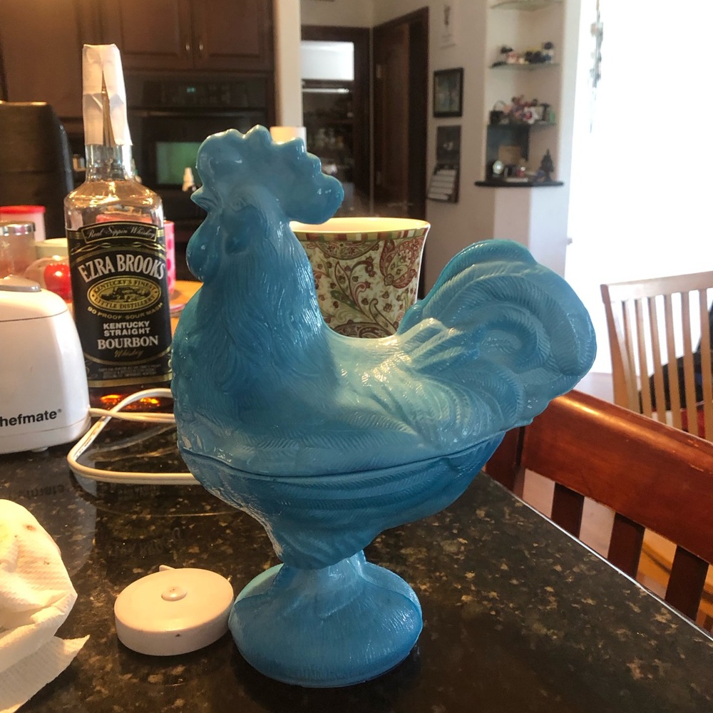 Vibrant Blue Glass Rooster Figurine